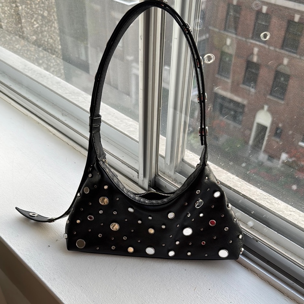 Zara Studded Black Shoulder Bag